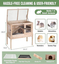 GUTINNEEN Guinea Pig Cage Rabbit Cage Indoor with Chew-Proof Edges, Clean Deep Tray, Leakproof PVC Layer, Small Animals Cage with Adjustable Legs - Natural Wood Color