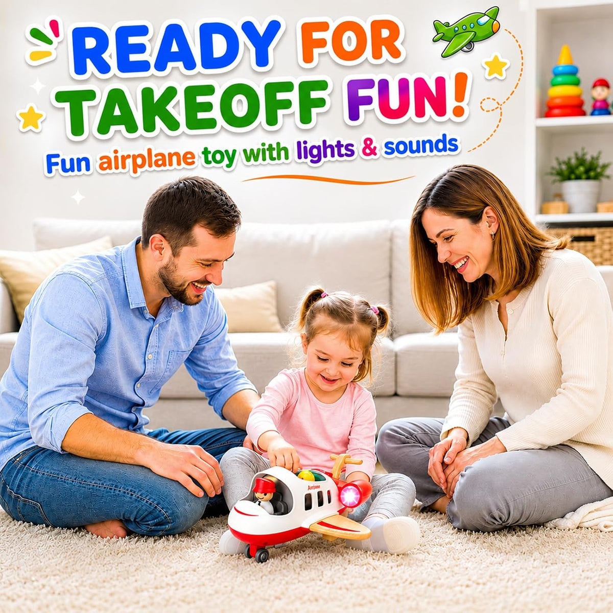 Wanborns kids airplane toy, wooden mini airliner with sound and light - view 5