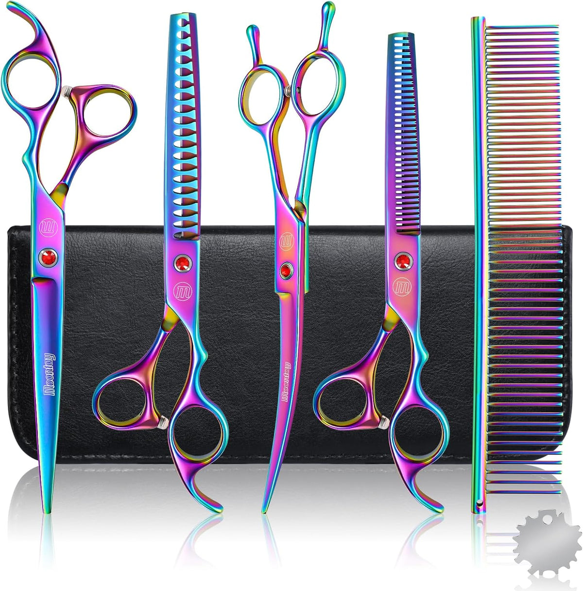 Professional Dog Grooming Scissors Set - 7 Inch (Pack of 5) / Rainbow