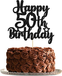 Gyufise 1Pc Happy 80th Birthday Cake Topper Glitter Cheers to 80 - 50th / Black