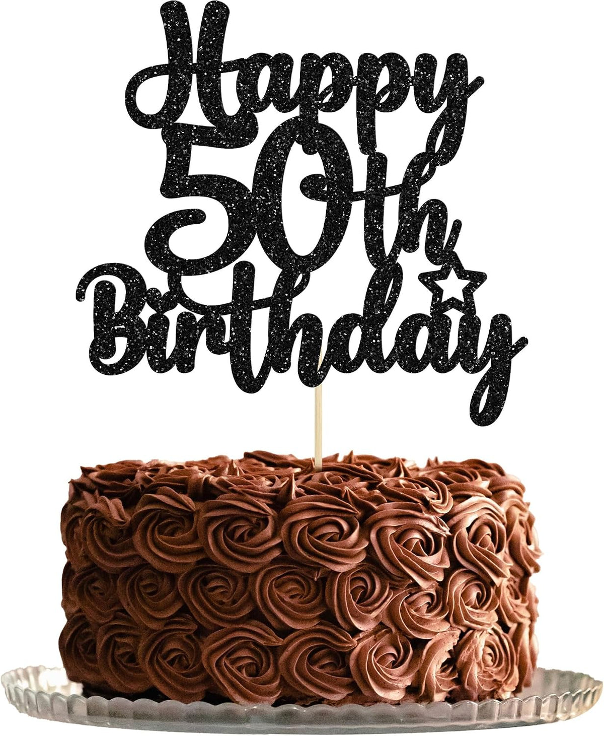 Gyufise 1Pc Happy 80th Birthday Cake Topper Glitter Cheers to 80 - 50th / Black