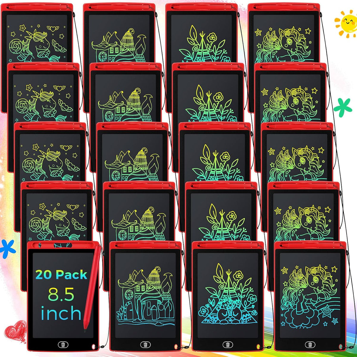 Zhehao 20 Pack 8.5 Inch LCD Writing Tablet Drawing Board - Red / Classic