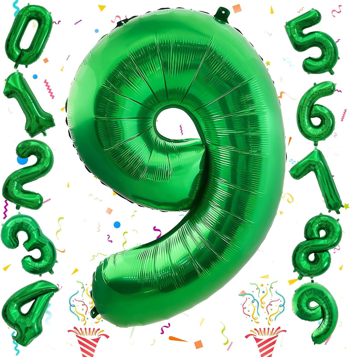 Checkered Number Balloon 1 - Dark Green / Number 9