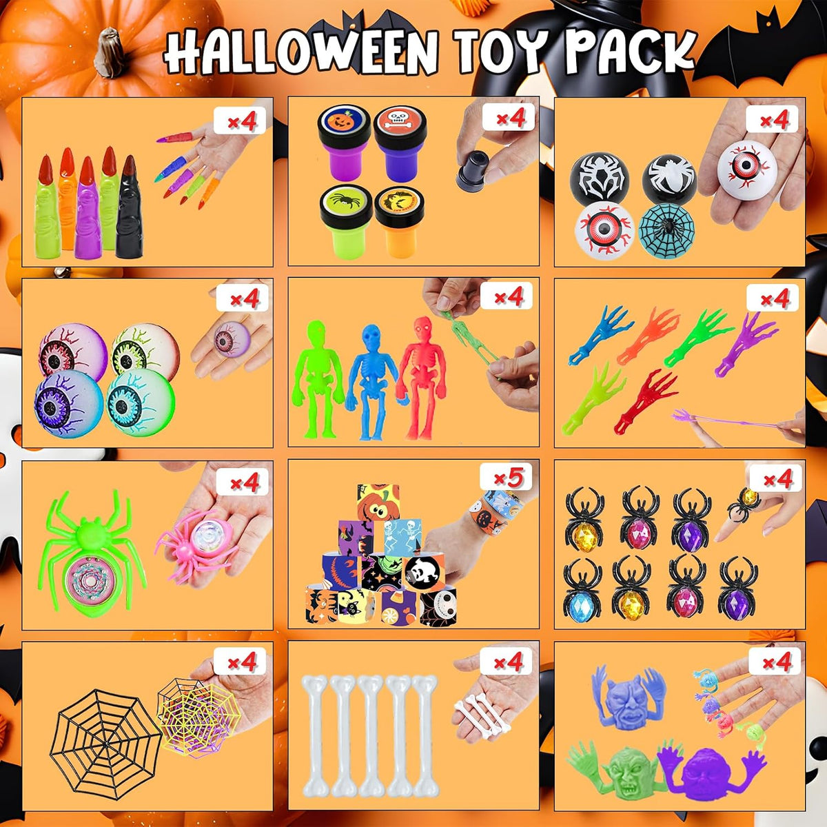 DKZ 650 piece Halloween party favors with fidget poppers, squishies, cars and stickers - view 3