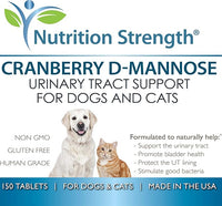 Cranberry D-Mannose for Dogs, Support for Bladder & UTI, Pet Urinary Tract + Immune Health Supplement, Cranberry for Dogs with D-Mannose & Vitamin C, 150 Chewable Tablets