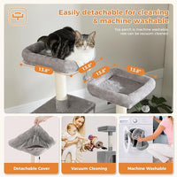 PAWZ Road 70 Inch Cat Tower, Tall Cat Tree with 2 Cozy Condos, 2 Plush Perch, Large Basket, 2 Scraching Pad & 6 Scraching Posts for Indoor Cats Large Adult, Gray