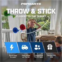 Popdarts Rookie Pack suction cup darts stuck to a window with target marker