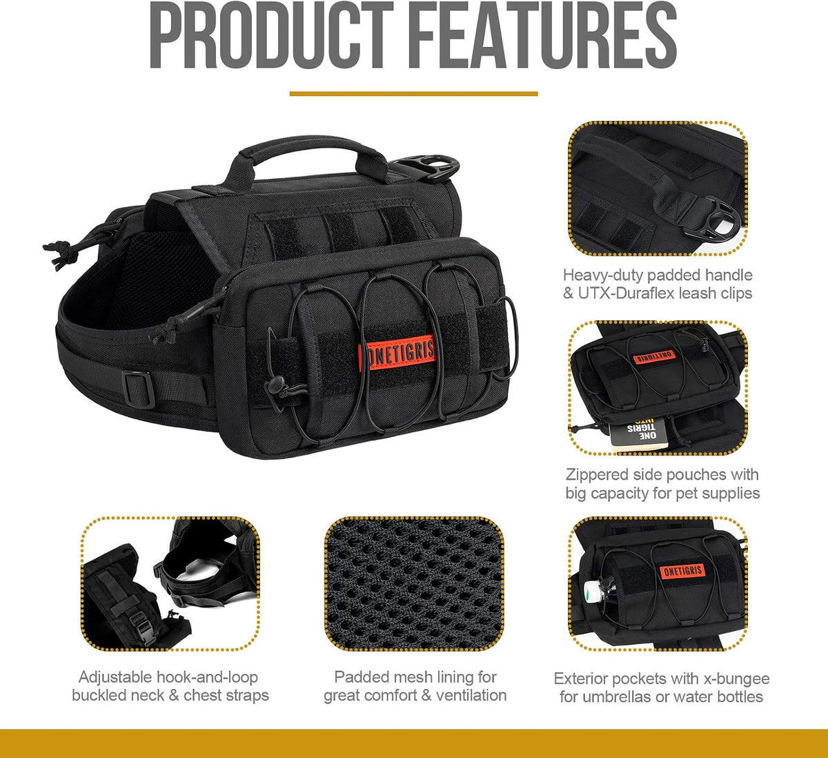 OneTigris Dog Backpack for Medium & Large Dogs - Black / Medium - image 2