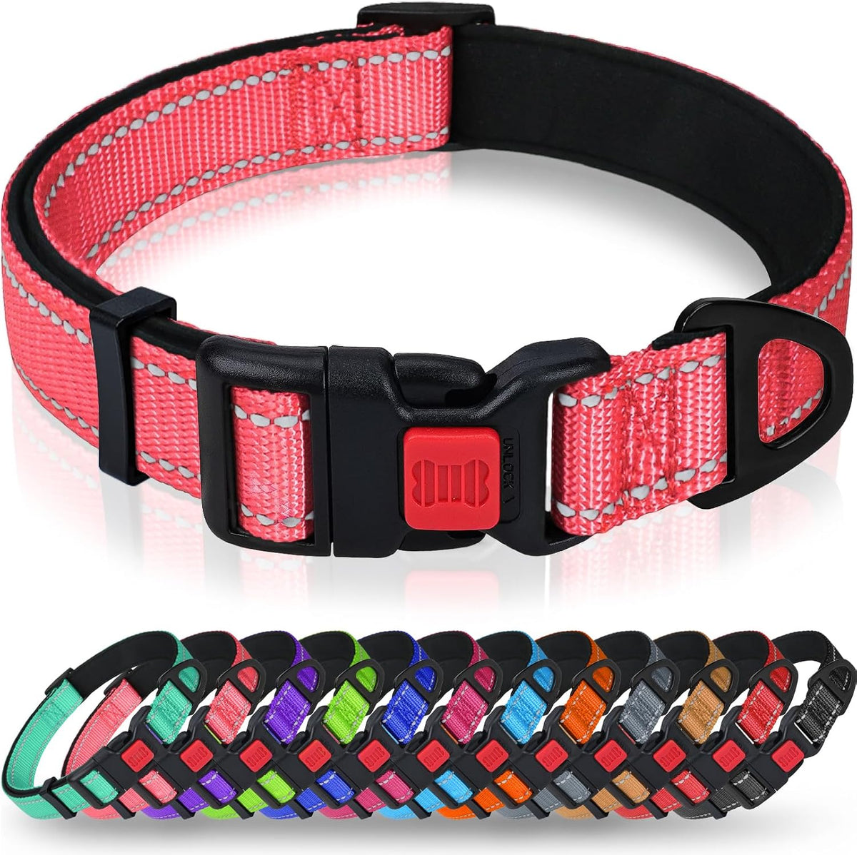 Taglory Reflective Large Dog Collar - Baby Pink / X-Small (Pack of 1)