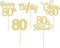 30 Pack Happy 80th Birthday Cupcake Toppers Gold Glitter Eighty - 80th / Gold - image 3