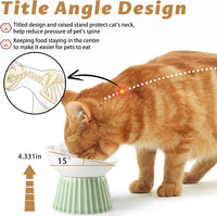 Ceramic Raised Cat Bowl，Tilted Raised Cat Bowl Anti Vomit Cat Bowls - Green - image 3