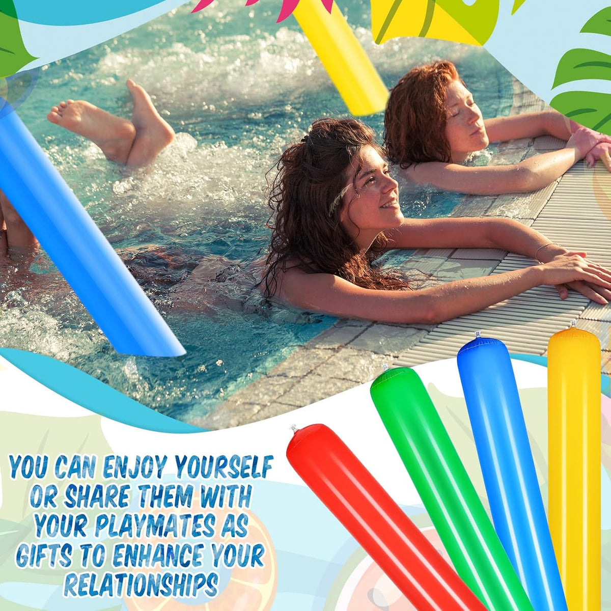Deekin four inflatable PVC pool noodles in red, yellow, blue and green - view 7