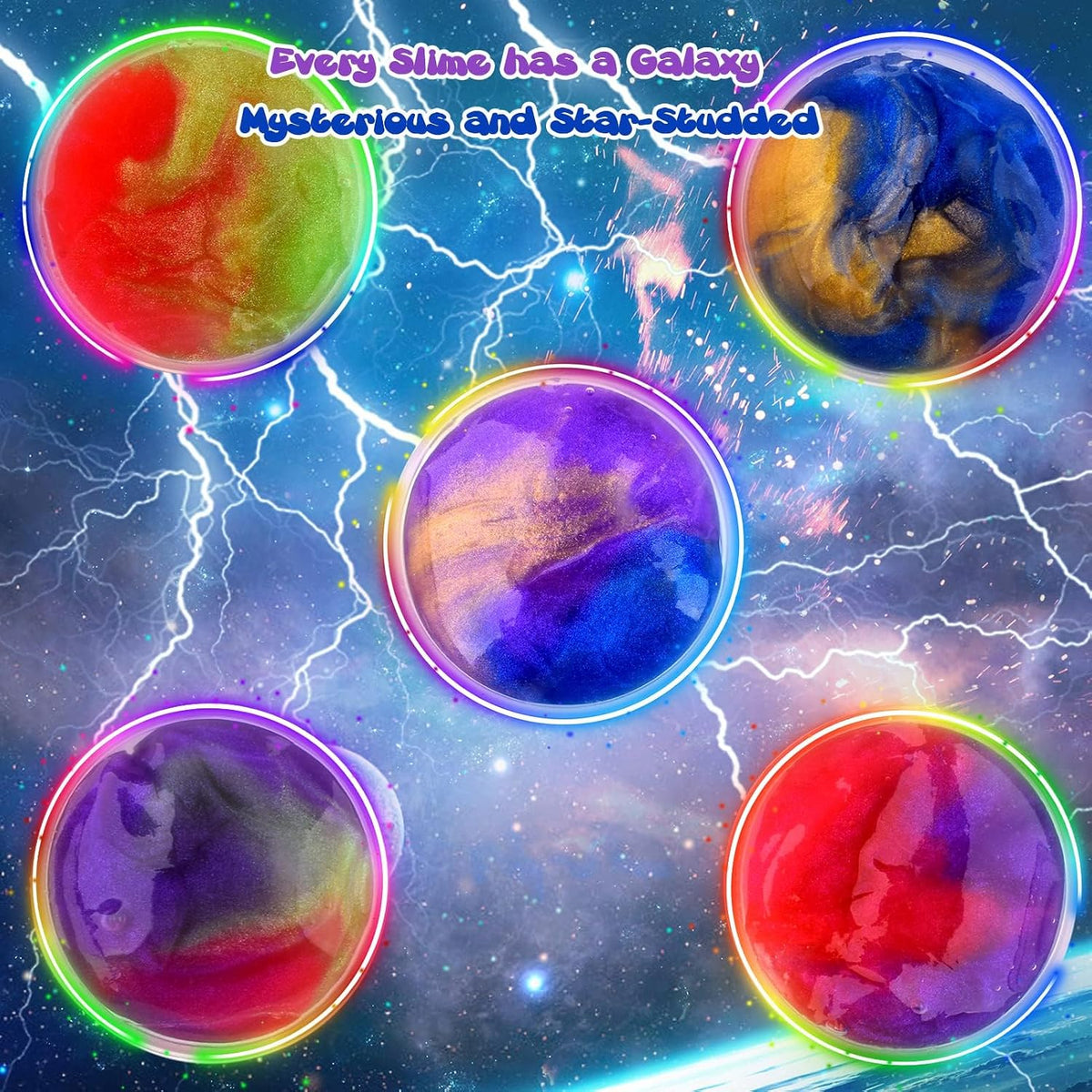 4 Pack Galaxy Slime Kit, Party Favors for Kids, Non Sticky, Wet - Galaxy 60 Pack - image 4