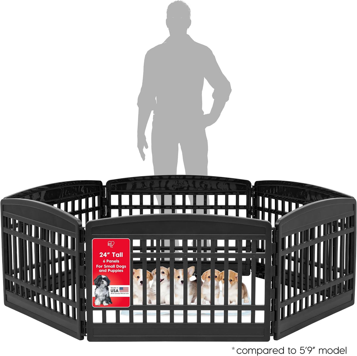 IRIS USA 4-Panel Dog Playpen, Pet Enclosure - Black / 6 Panel – 24" H - image 2