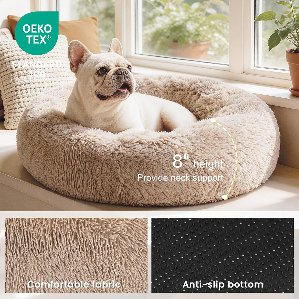 Love's cabin Calming Cat Bed for Indoor Cats - Beige Taupe / 20" - image 3