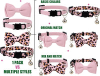 Collar for Cat Pet Breakaway with Bell Bowtie Detachable Bow - Leopard & Pure-Pink - image 2