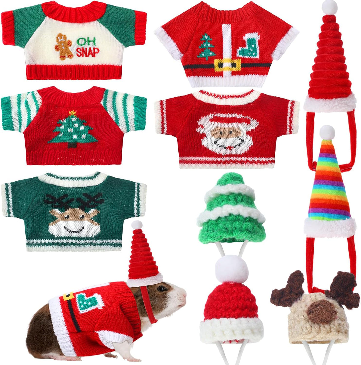 Clysee 10-piece guinea pig clothes set with flannel vests and knitted mini hats - view 5