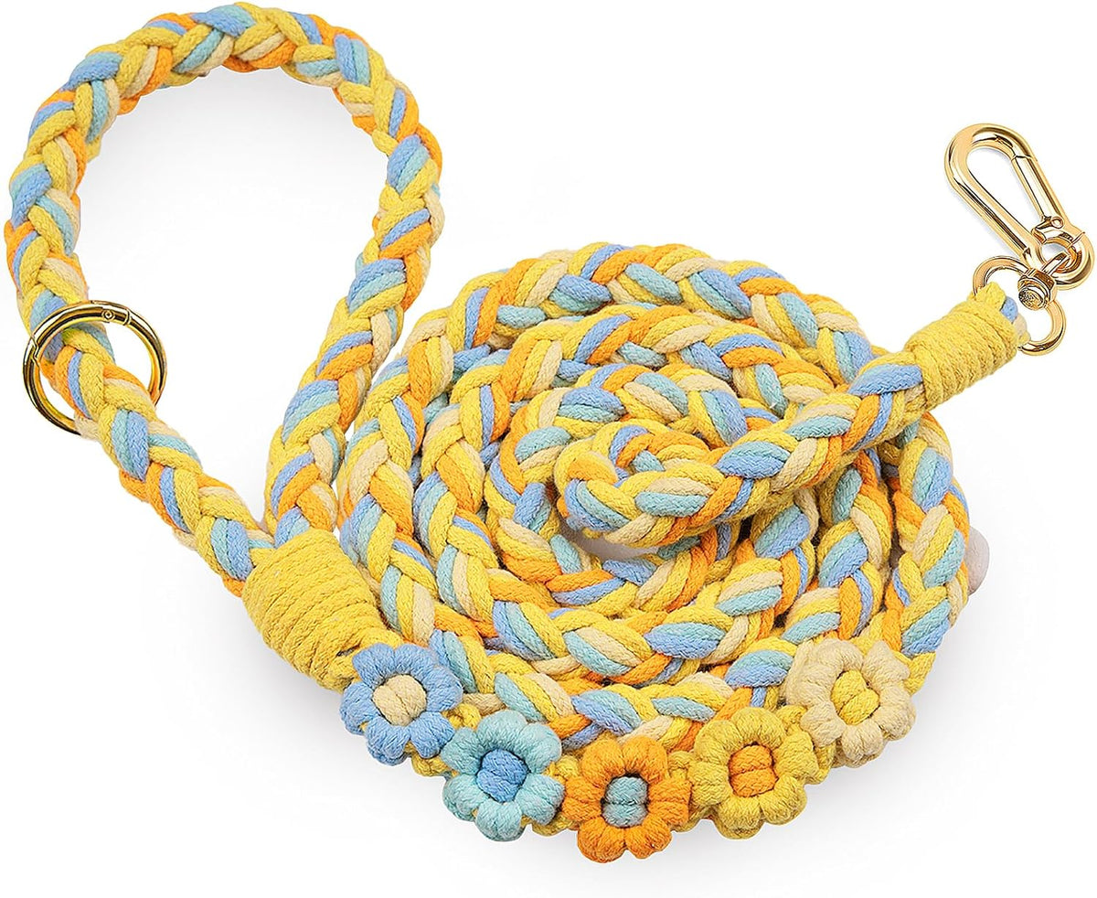 5FT Braided Cotton Rope Leash for Small, Medium and Large Dogs - Sunshine Breeze