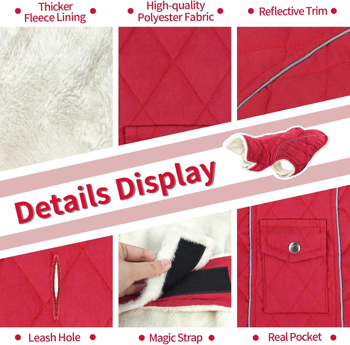 Malier Dog Coat Warm Dog Winter Coat - Red / XX-Large - image 2