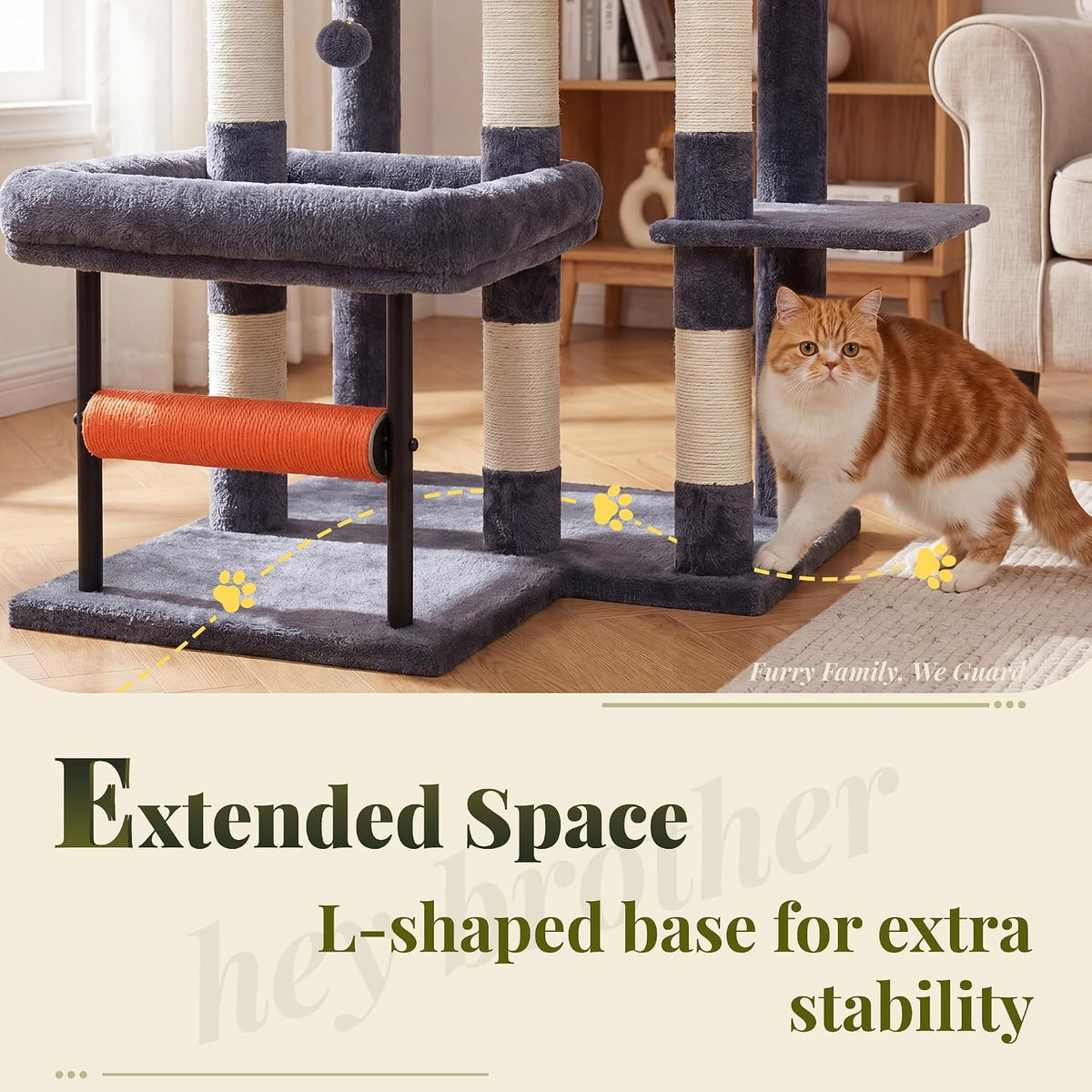 Hey-brother Cat Tree, Sturdy Tower with Sisal-Wrapped Columns - 68.5 inches / Smoky Gray - image 3