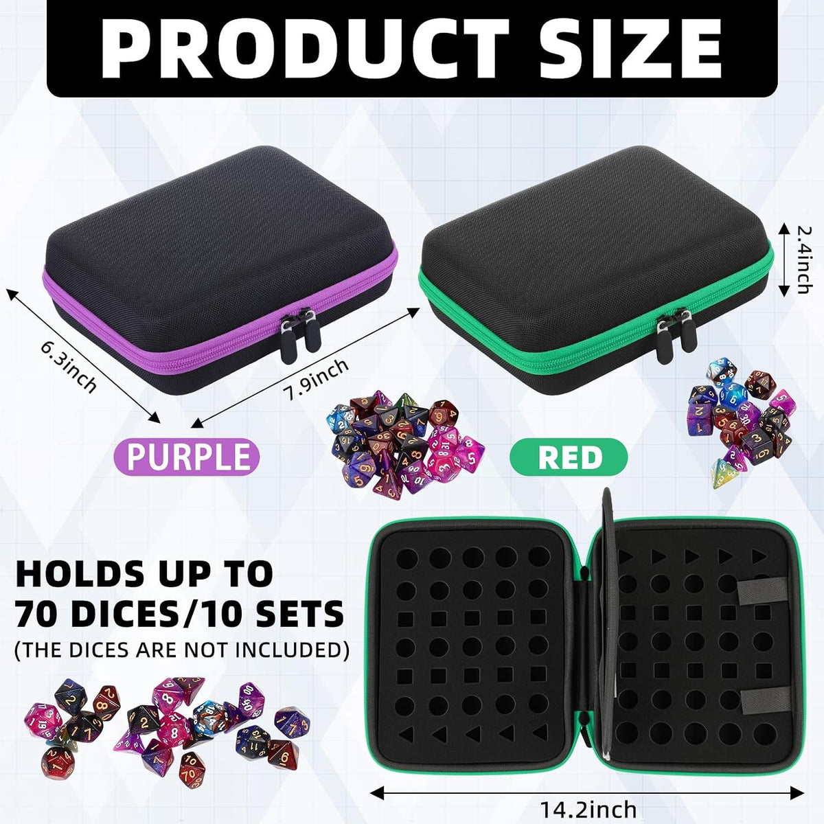 Aoriher 1 Pcs Dice Case with Removable Slotted Tray - Purple,Green - image 2