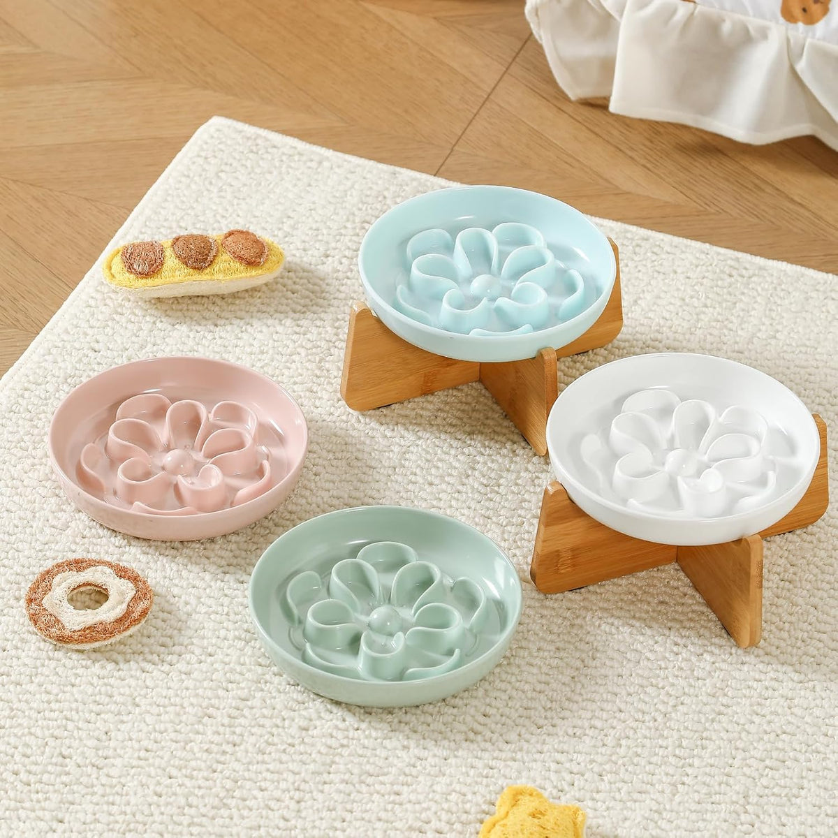 Melamine Cat Slow Feeder Bowl Set - Pink / 1 PACK - with Stand - image 3