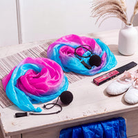 Jenaai silk veil poi set of 4 with black balls and adjustable chains in bright colors - view 24