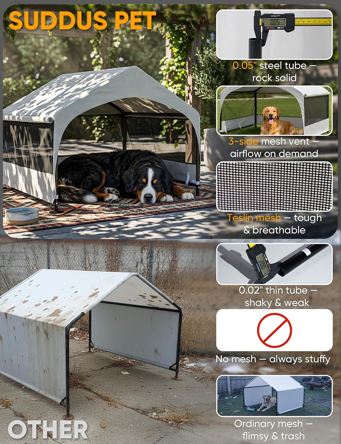 Elevated Dog Bed for Large Dogs 120lb - XXL Tent (48"D x 48"W x 39"H) / Grey - image 3