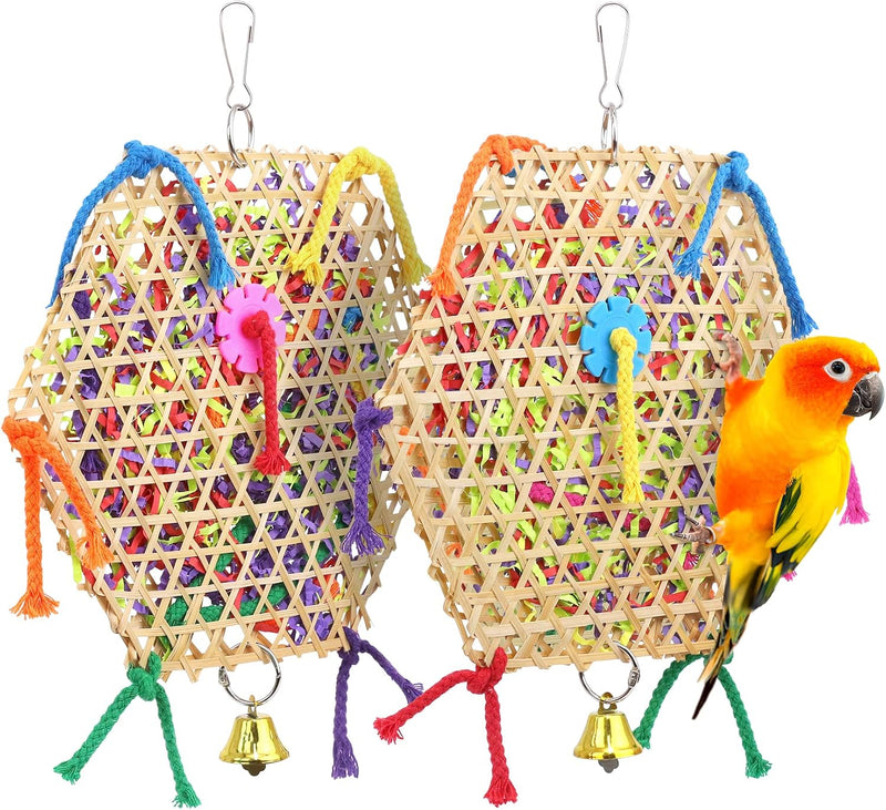 Bird Parrot Toys，2 Pack Bird Hanging Foraging Shredder Toys for Small