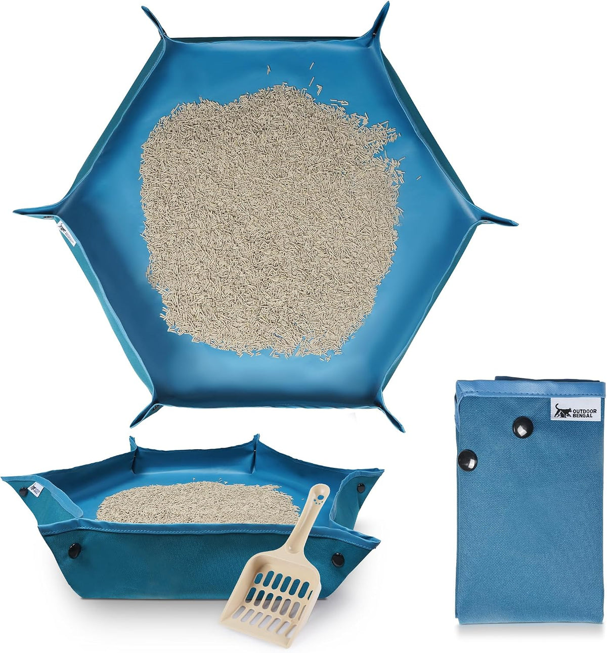 OutdoorBengal Go Litter Portable Travel Litter Box Set for Cats – Daily Care for Cats - Large Tray