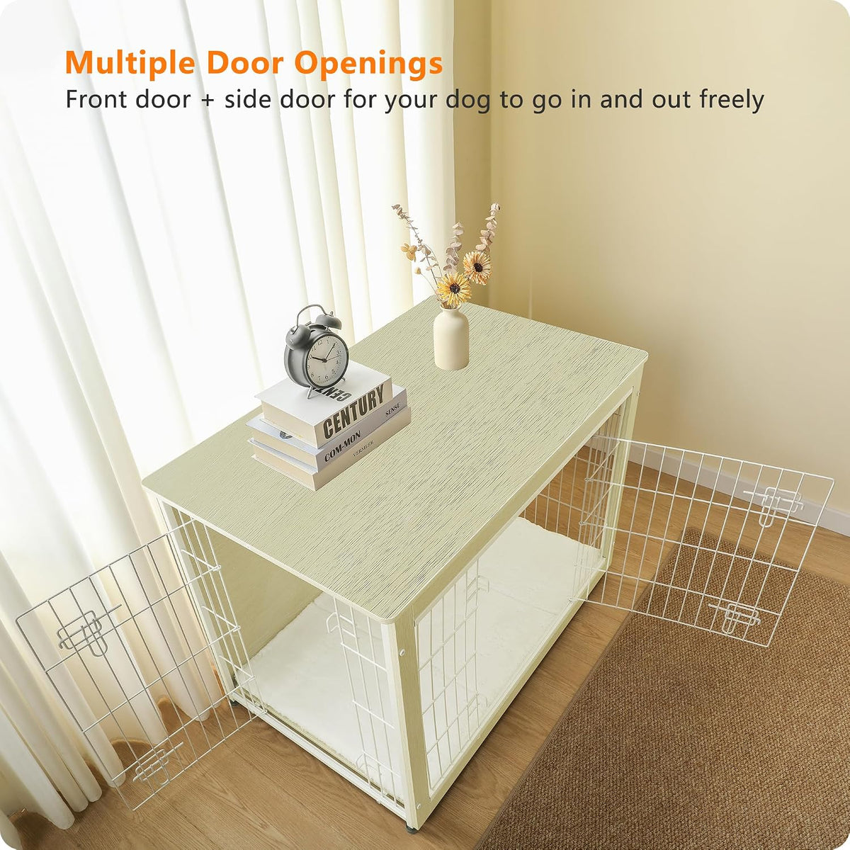 27" Dog Crate Furniture, Dog Kennel Indoor - White Oak / 38.5"L x 25.6"W x 26.8"H - image 2