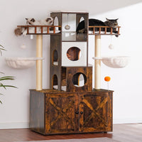 Heybly Cat Tree with Litter Box Enclosure for Indoor Big Cat HCT110SG – Essentials for Cats - Rustic Brown / 60 inch - image 4