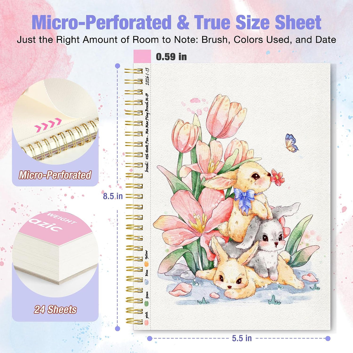 Watercolor Paper Pad, 5.5"x8.5”, Spiral, Bound with Tear - Rose Pink / 5.5" x 8.5" Spiral Bound - image 2