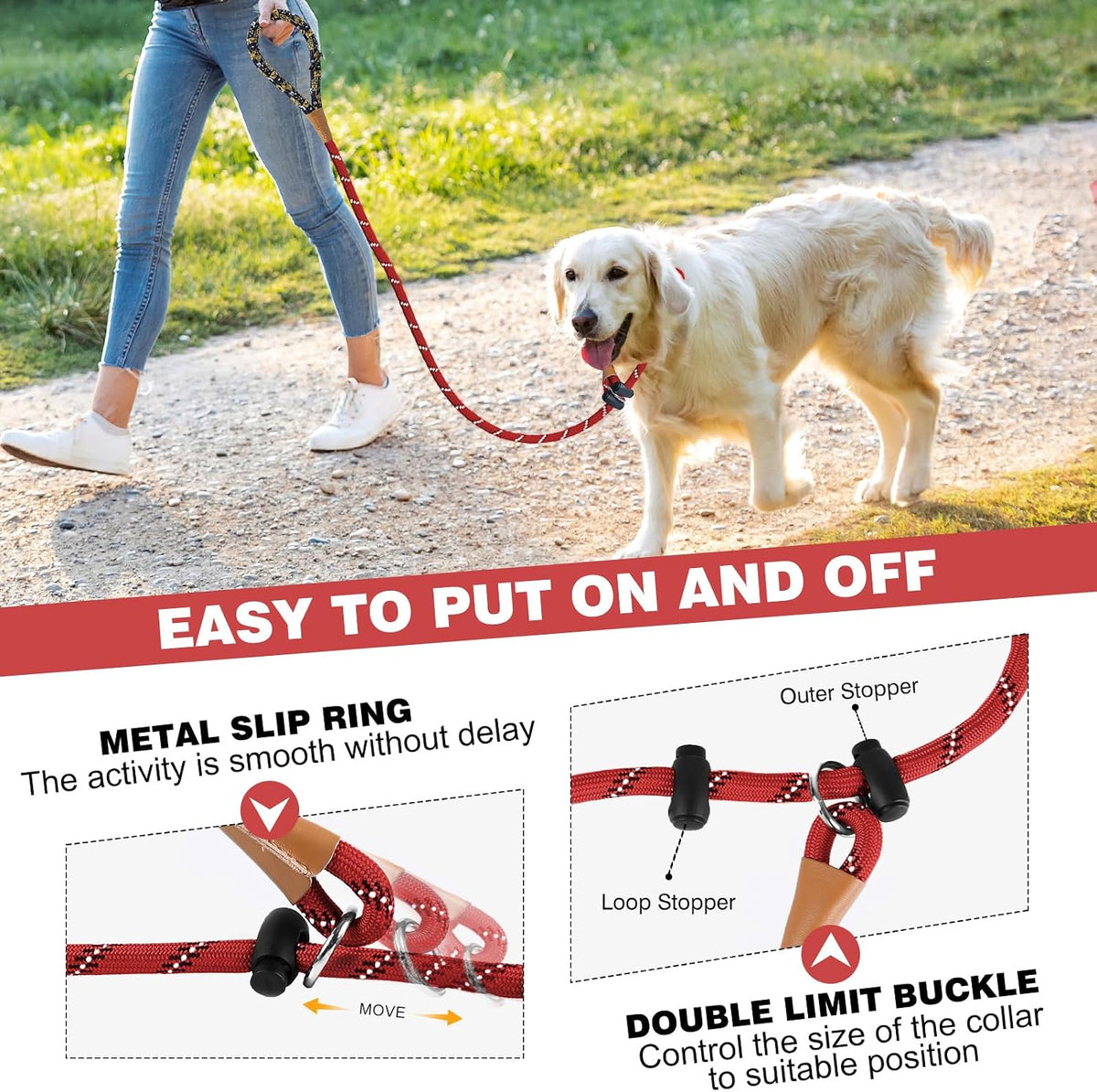 Slip Lead Dog Leash Reflective Training Durable Braided Rope Leashes – Essentials for Dogs - Red / 1PC Small 3/8in x 6ft - image 4