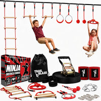 Ninja Warrior Obstacle Course Kids Outside - Red / 50ft Single Line Kit – 8 Obstacles