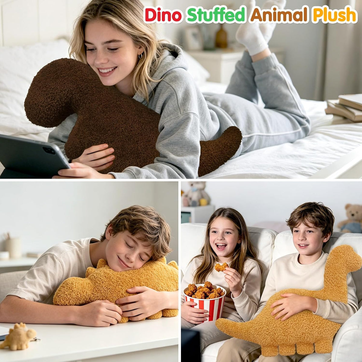 Dino Nugget Pillow Plush, Dinosaur Chicken Plush Nuggets Pillow Funny Birthday Gifts for Boys - Mixed 2 Pcs / Large - image 2