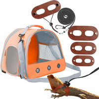 Bearded Dragon Travel Backpack with Harness and Leash Set - Orange / Carrier+LSH Brown
