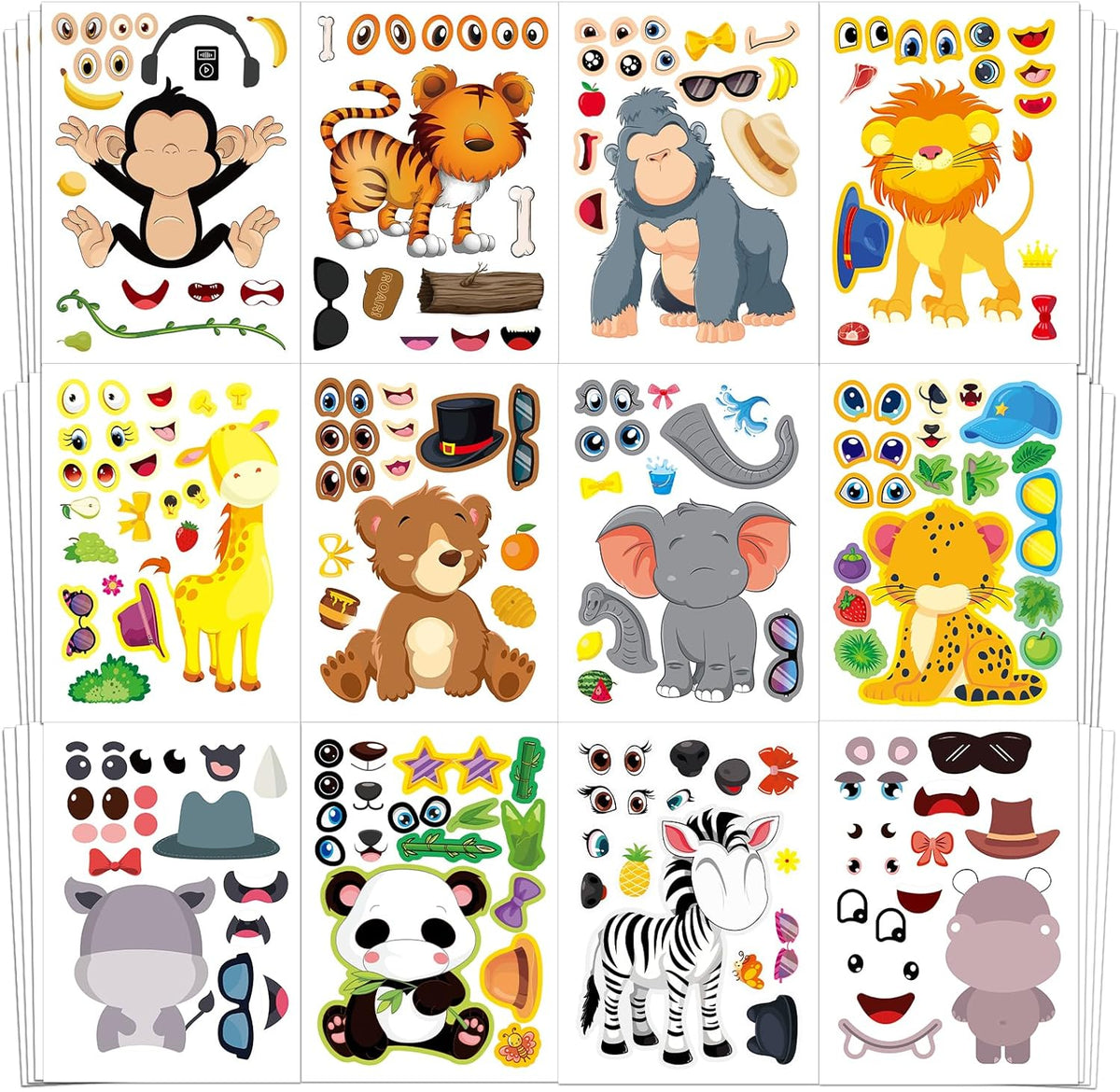 48 Fall Make-a-Face Sticker Sheets for Kids - Safari Animals