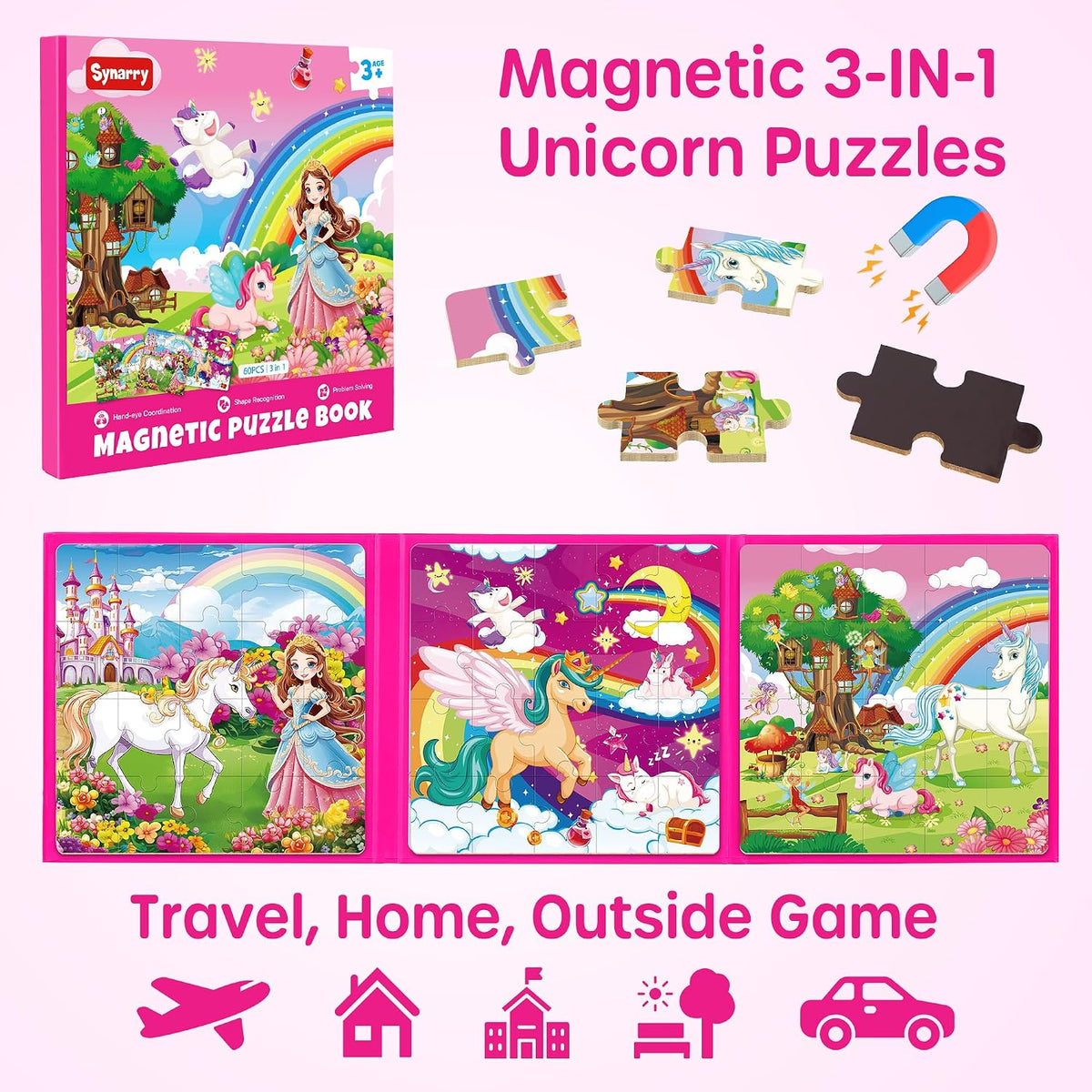 SYNARRY magnetic dinosaur puzzle book with three colorful dinosaur scenes - view 9