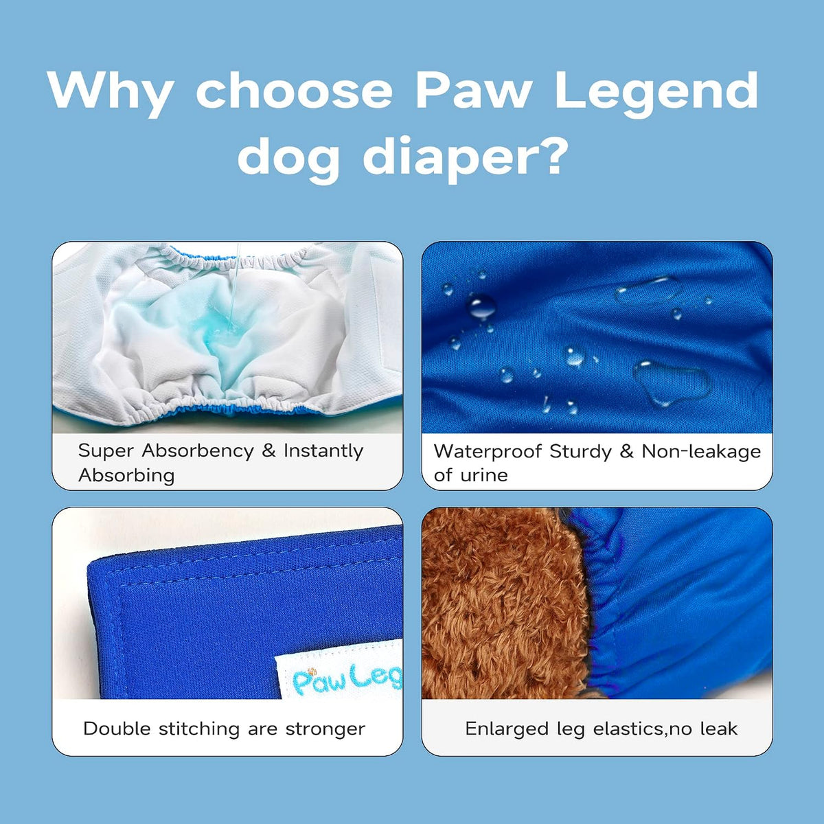 Paw Legend Washable Dog Belly Band Wrap Diapers for Male Dog - Blue, Aqua, Black (White Lining) / X-Large - image 4