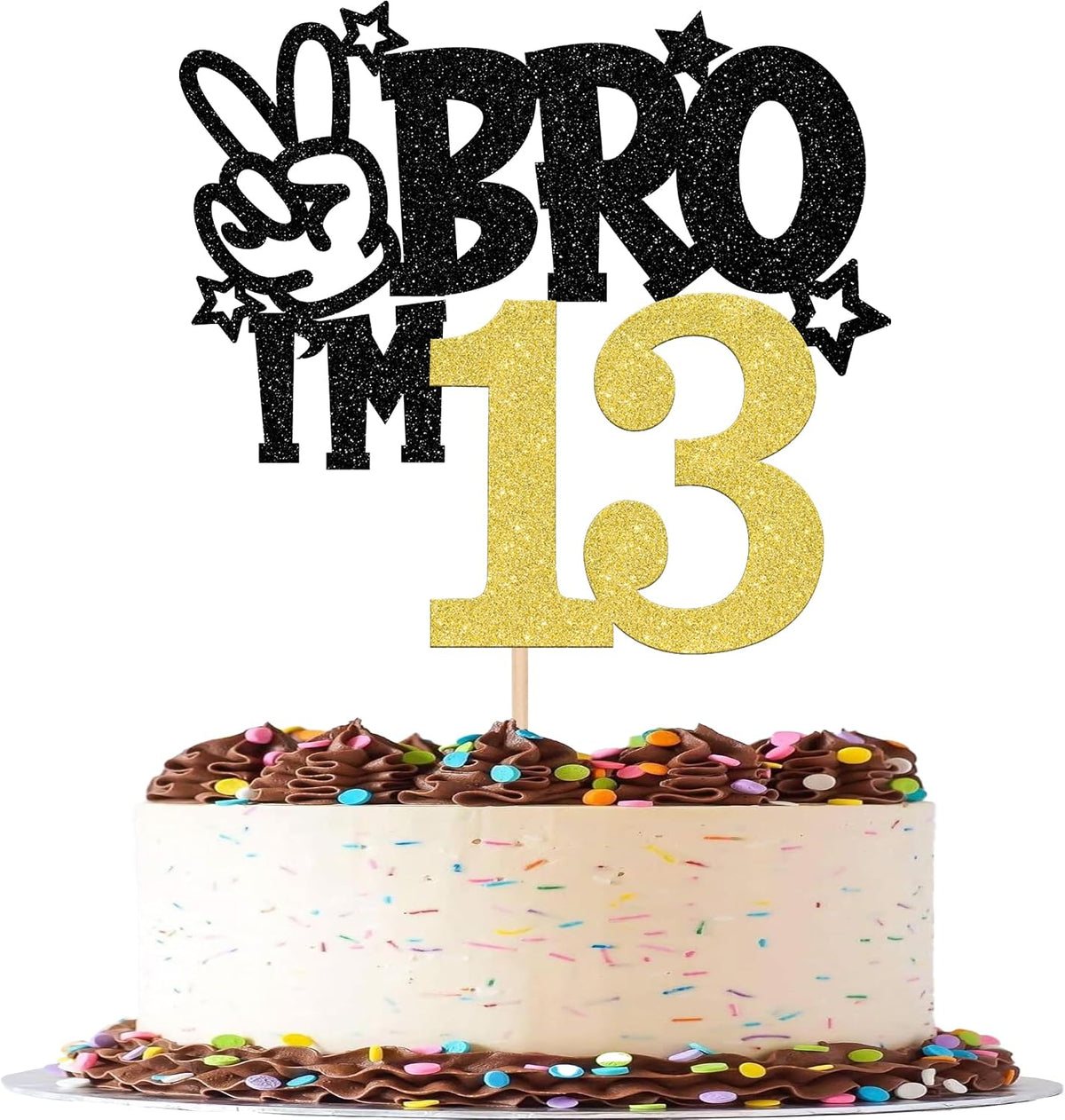 1 PCS Brother I'm 7 Cake Topper Glitter Star Happy 7th Birthday Cake - Gold 13th