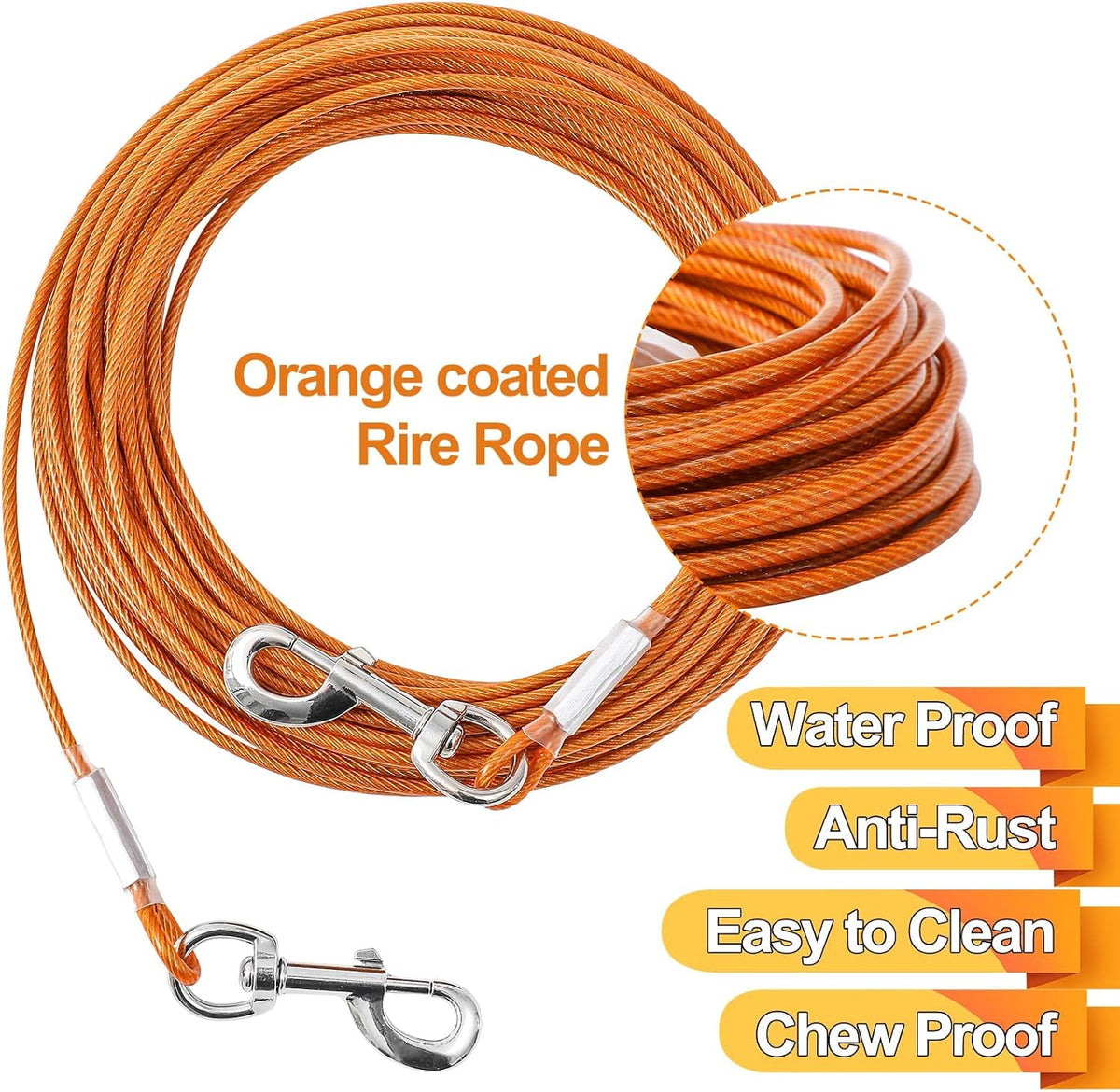10/15/20/25FT Dog Tie Out Cable - Orange / 125Ibs 20ft - image 3