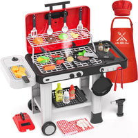 Upgraded Kids Grill Playset, Interactive BBQ Toys - Red Grill