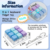 XiawaLangzhuo cat paw keyboard fidget toy, 9-in-1 clicker keychain in white and purple - view 14