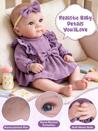 EKOKIZ blue reborn baby doll dress set with hairband and shoes for 17 to 20 inch dolls - view 36