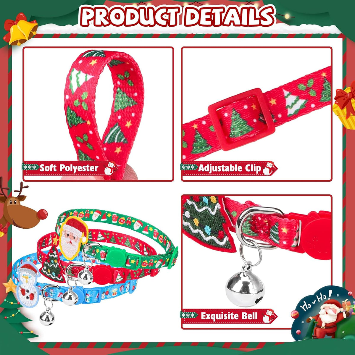 PUPTECK Halloween Cat Collar Breakaway with Bells, Kitten Outfit – Essentials for Cats - Blue&Green&Red / NECK (7.87"-11.8") - image 3