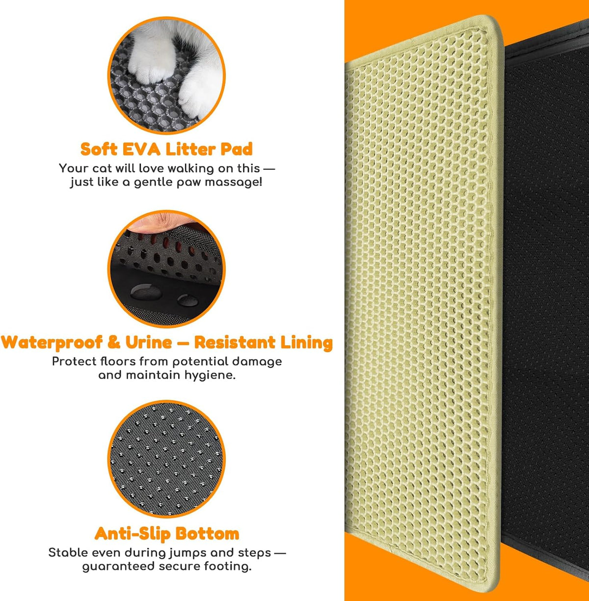 Cat Litter Mat 24"x16", Double Layer EVA litterbox Mat Beige - Cream / Honeycomb-24 x 16 Inches - image 3
