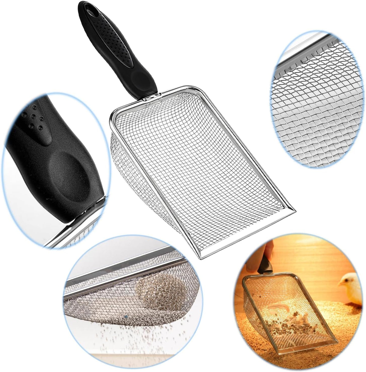 Cat Litter Scoop, Stainless Steel Cats Sturdy Mesh Scooper Kitty Metal Scooper Long Handle Scooper - 3.8mm Cat Litter Scoop - image 4
