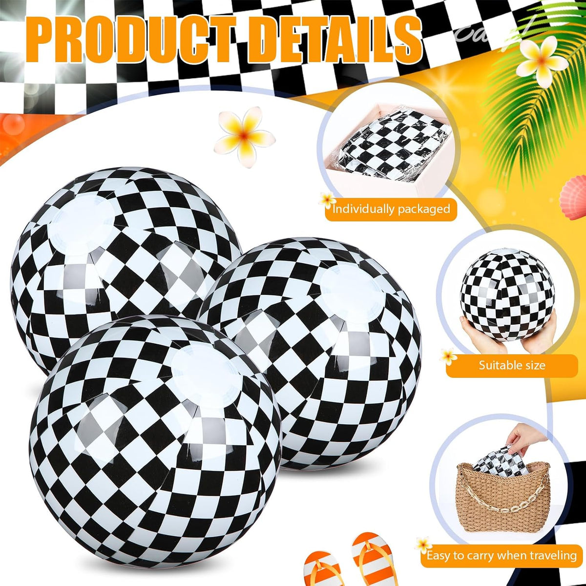 Hollowfly 12 Pack Checkered Flag Beach Balls Kids 7.87" - 7.8" / Checkered Flag / 6 - image 2