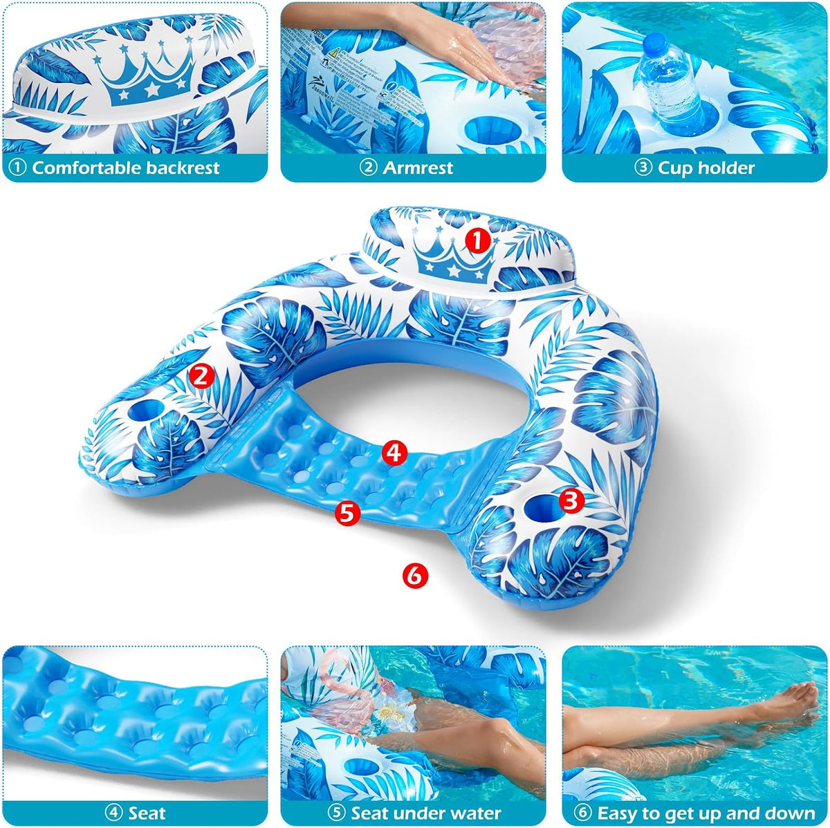 Jasonwell Inflatable Pool Float Chair - TropicalBlue / Large / 1 - image 4
